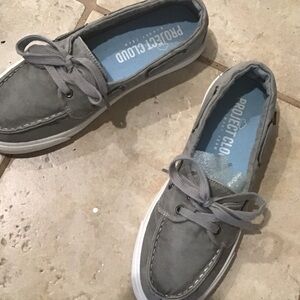 Project Cloud gray canvas Boat Shoes.